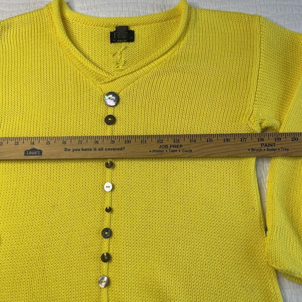 PURE KNITS Pullover Sweater Womens Size XS-S Yellow Buttons V Neck Long Sleeve - Picture 7 of 8